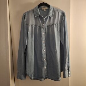 Side Stitch Los Angeles Women's Denim Blue Long Sleeve Shirt